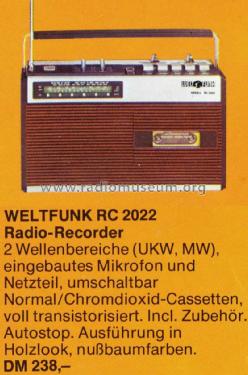 RC-2022; Weltfunk GmbH & Co. (ID = 1253256) Radio