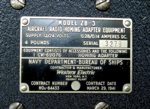 Aircraft Radio Homing Adapter Equipment ZB-3; Western Electric (ID = 2660032) Military