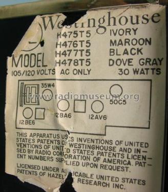 H-478T5 Ch=V-2236-1; Westinghouse El. & (ID = 1424305) Radio