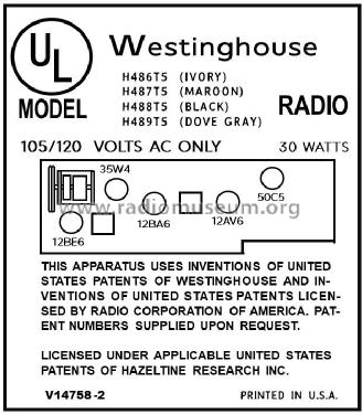 H-488T5 Ch=V-2236-2; Westinghouse El. & (ID = 2866940) Radio
