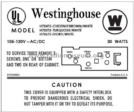 H-704T5 Ch= V-2398-1; Westinghouse El. & (ID = 2822134) Radio