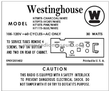 H-709T5 Ch= V-2398-2; Westinghouse El. & (ID = 2887085) Radio