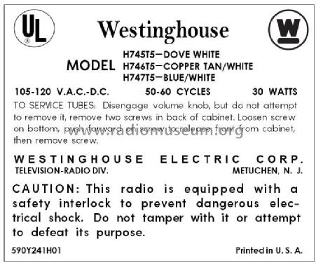 H-747T5 Ch= V-2395-1A; Westinghouse El. & (ID = 2886682) Radio