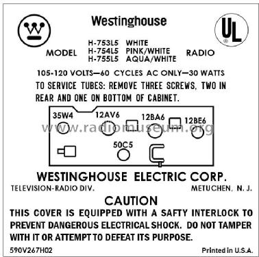 H-753L5 Ch= V-2395-3; Westinghouse El. & (ID = 2886365) Radio