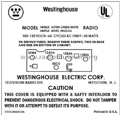 H-808L5 Ch= V-2395-7; Westinghouse El. & (ID = 2886368) Radio