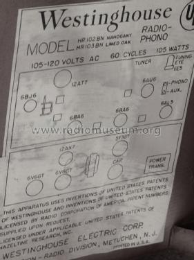 HR102BN Ch= V-2502-1 + V-2500-2; Westinghouse El. & (ID = 1749553) Radio