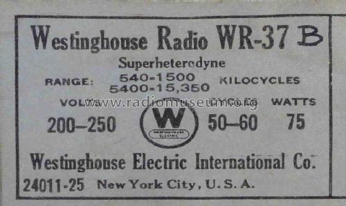 WR-37B; Westinghouse El. & (ID = 837543) Radio