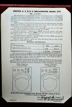 AC-DC Milliammeter 370; Weston Electrical (ID = 963098) Equipment