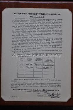 High Frequency Voltmeter 341; Weston Electrical (ID = 962582) Equipment