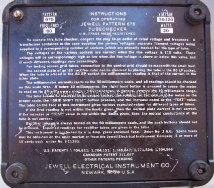 Jewell Tube Checker 675; Weston Electrical (ID = 1178441) Equipment