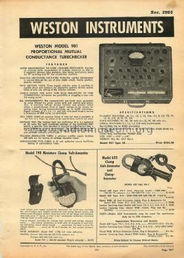 Clamp Volt-Ammeter 749; Weston Electrical (ID = 3062169) Equipment
