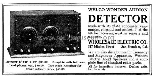 Welco Wonder Audion Detector ; Wholesale Electric (ID = 986946) Radio