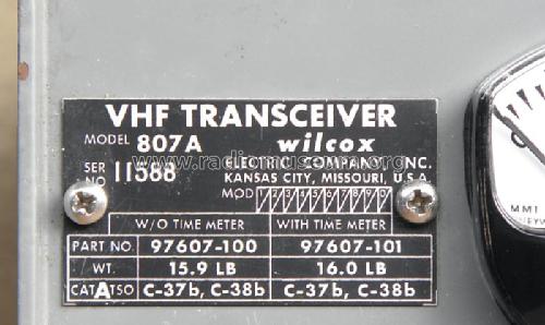 VHF Transceiver 807A; Wilcox Electric; (ID = 1702717) Commercial TRX