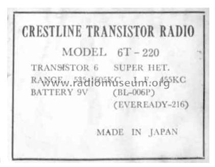 Crestline Transistor Six 6T-220; Crestline Canton-Son (ID = 313485) Radio