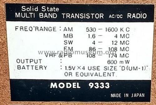 Winston Solid State Multi Band AC/DC 9333 ; Tokyo Transistor (ID = 2779602) Radio