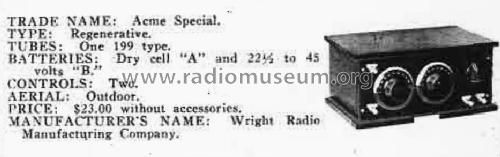 Acme Special ; Wright Radio (ID = 1544194) Radio