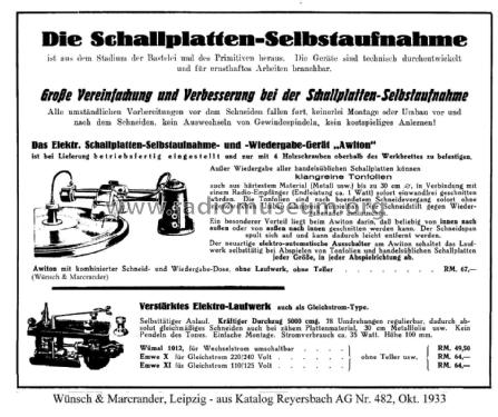 Schallplatten-Selbstaufnahme- und Wiedergabe-Gerät Awiton; Wünsch & Marcrander; (ID = 2388938) R-Player