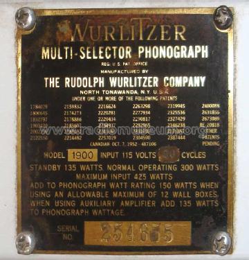 Jukebox 1900 ; Wurlitzer Co., The (ID = 1038927) R-Player