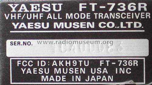 FT-736R; Yaesu-Musen Co. Ltd. (ID = 2663265) Amat TRX