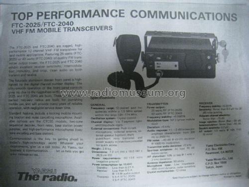 VHF FM Mobile Transceiver FTC-2025; Yaesu-Musen Co. Ltd. (ID = 2121747) Amat TRX