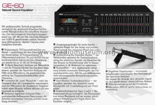 GE-60 Ampl/Mixer Yamaha Co.; Hamamatsu, build 1985