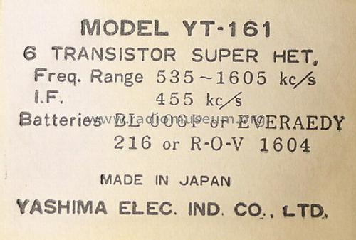 Captain Six-Transistor YT-161; Yashima Electric (ID = 1408930) Radio