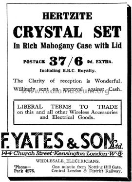 Hertzite Crystal Set ; Yates & Son, F. LTD. (ID = 1109575) Galène