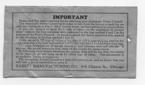 Automatic Power Control No.444; Yaxley Mfg. Co.; (ID = 2773539) Aliment.