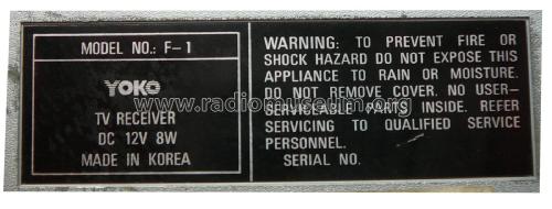 TV Receiver F-1; Yoko Electronics, (ID = 2294026) TV Radio