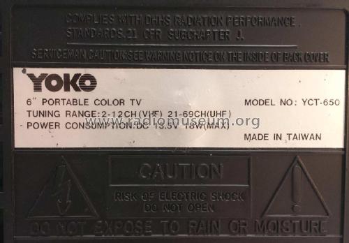 6' Portable Color TV YCT-650; Yoko Electronics, (ID = 2231333) Fernseh-E