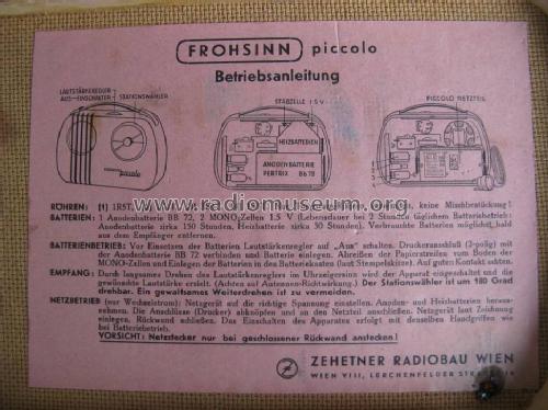 Frohsinn Piccolo BW53; Zehetner Radiobau- (ID = 642139) Radio