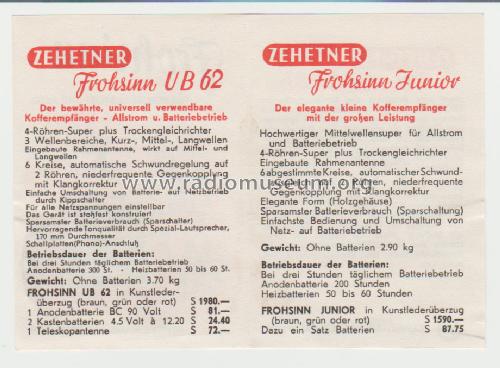 Frohsinn UB62; Zehetner Radiobau- (ID = 1679614) Radio