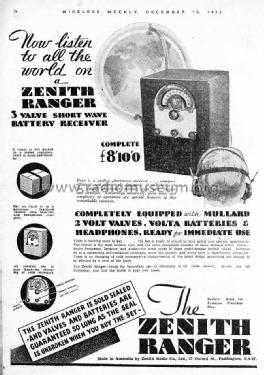 Ranger ; Zenith Radio Co. Ltd (ID = 1418998) Radio