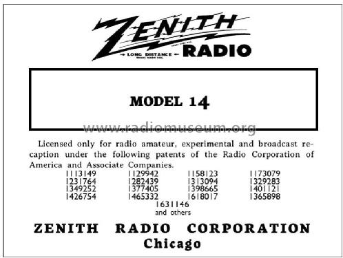 14; Zenith Radio Corp.; (ID = 2925733) Radio