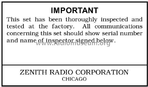 14; Zenith Radio Corp.; (ID = 2925734) Radio