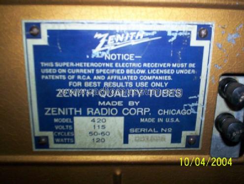 420 Ch= 2030; Zenith Radio Corp.; (ID = 72689) Radio