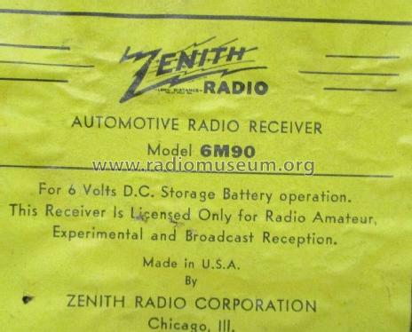 6M90D 6-M-90-D Ch=5630; Zenith Radio Corp.; (ID = 2342556) Car Radio