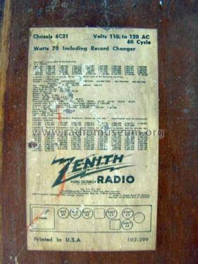 6R084 Ch=6C21; Zenith Radio Corp.; (ID = 1437827) Radio