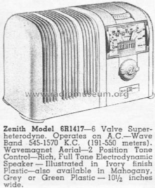 6R1417 Ch= 5670; Zenith Radio Corp.; (ID = 2241039) Radio