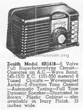 6R1418 5674; Zenith Radio Corp.; (ID = 2241818) Radio