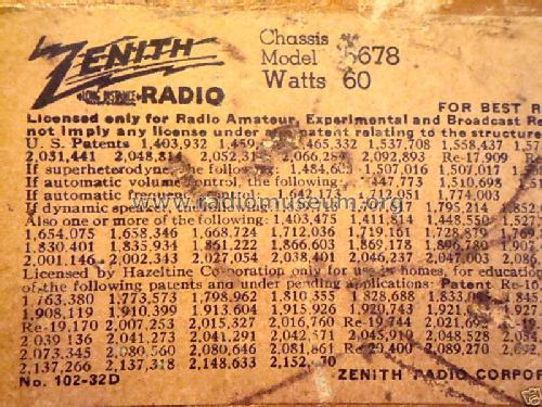 6S439 6-S-439 Ch=5678; Zenith Radio Corp.; (ID = 719052) Radio