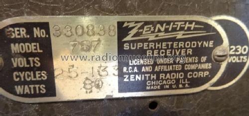 757 Ch= 2054; Zenith Radio Corp.; (ID = 2303436) Radio