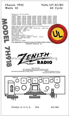 7H918 Ch= 7F03; Zenith Radio Corp.; (ID = 2889716) Radio