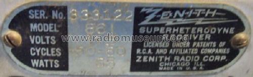 861 Ch= 5605/5607; Zenith Radio Corp.; (ID = 192055) Radio