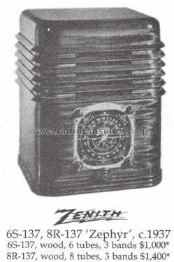 Zephyr 8S-137 ; Zenith Radio Corp.; (ID = 1486078) Radio