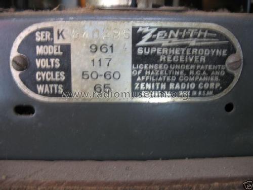 961 Ch= 2514; Zenith Radio Corp.; (ID = 710949) Radio
