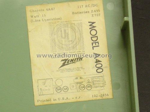 A400 'Holiday' Ch= 4A40; Zenith Radio Corp.; (ID = 188586) Radio