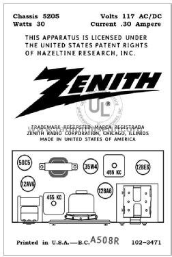 A508R 5Z05; Zenith Radio Corp.; (ID = 2786433) Radio