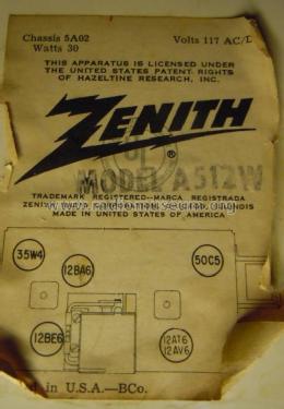 A512W Ch= 5A02; Zenith Radio Corp.; (ID = 1998442) Radio