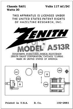A513R Ch=5A01; Zenith Radio Corp.; (ID = 2921226) Radio